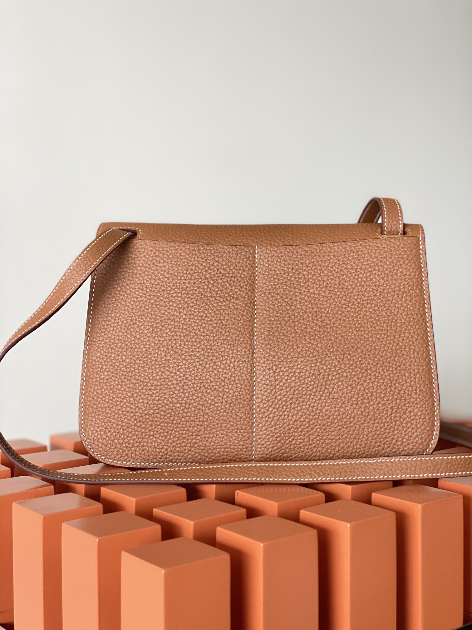 에르메스 투톤 할잔백25 브라운 금장 버클